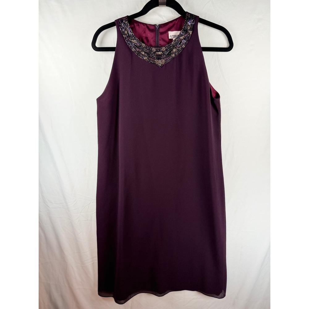 After Dark Purple Beaded Neckline Sleeveless Shift Vintage Dress Womens Size 6